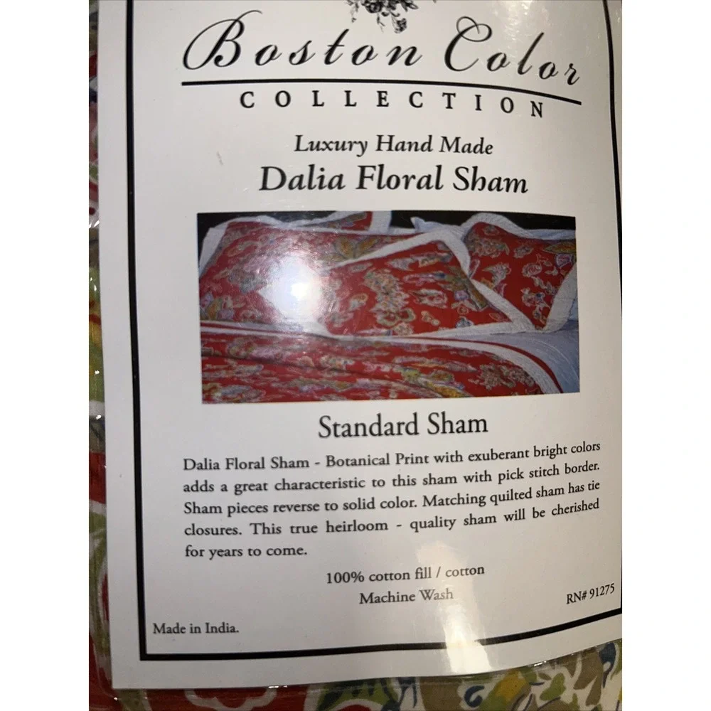New Boston Color Collection Hand‎ Made Dalia Standard Sham Floral Multi Color